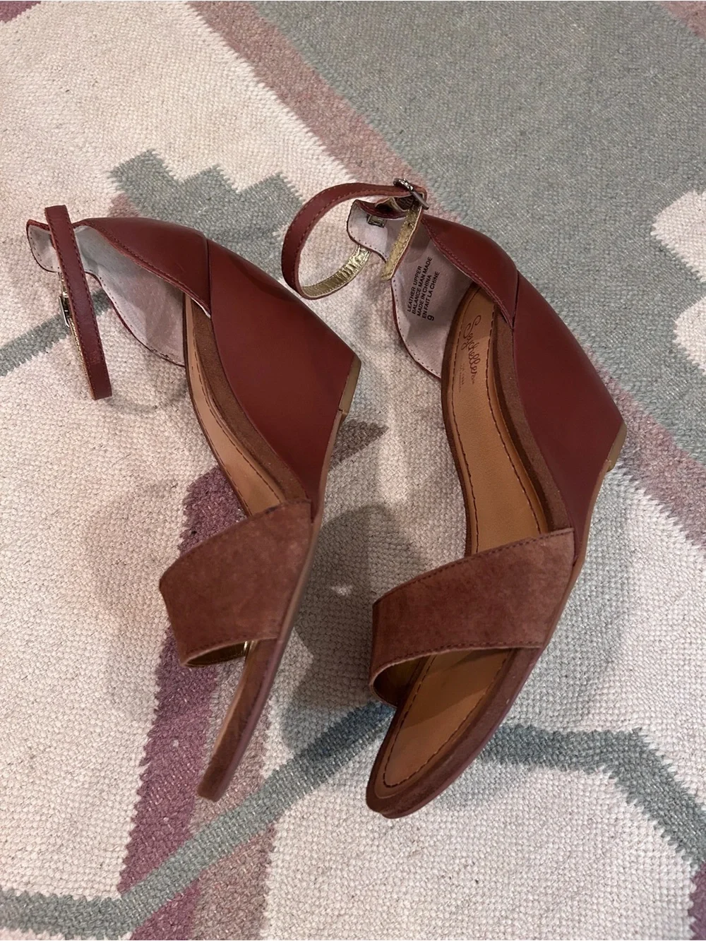 Seychelles Brown Leather & Suede Platform Wedge Ankle Strap Sandals Size 9